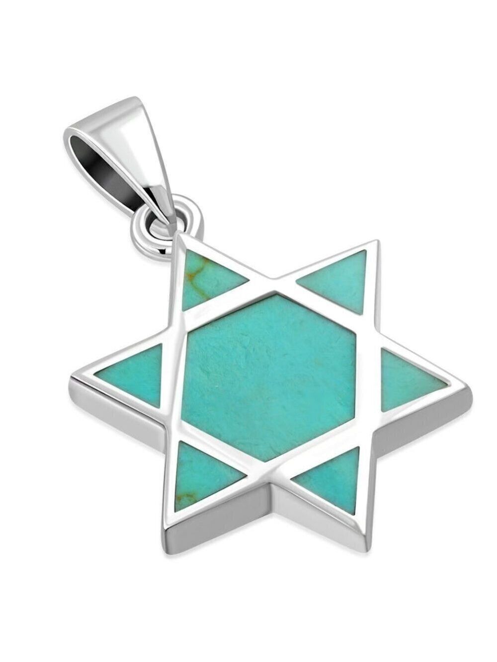 Men's/Unisex Star of David Pendant Real Turquoise in Silver